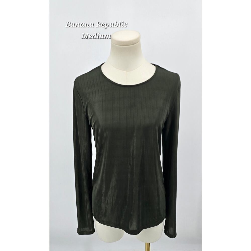 Banana Republic Quiet Luxury Slinky Dark Academia Dark Olive Long Sleeve Top M